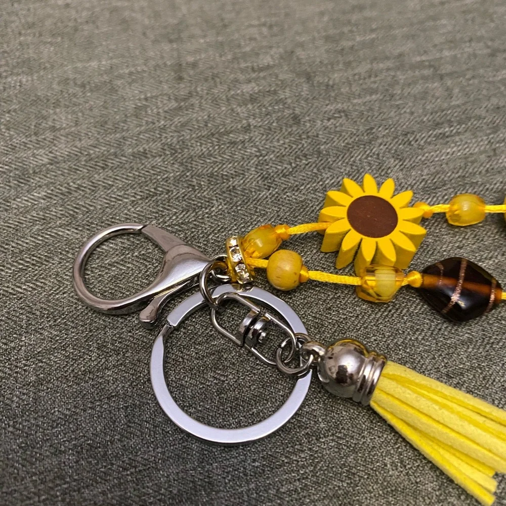 Yellow Sunflower Bead Keychain Charm - Women's Accessories